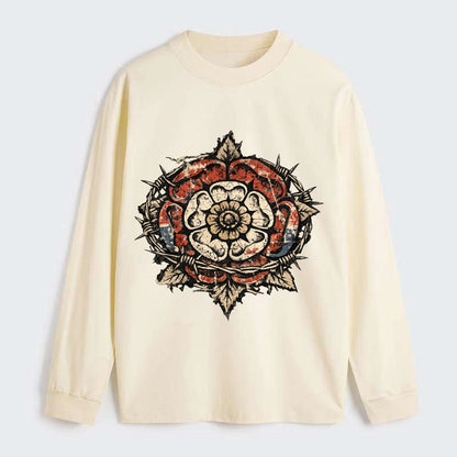 THORNED ROSE | Tudor rose with thorns | Barbed wire integration | - Classic Long Sleeve Shirt - Beige