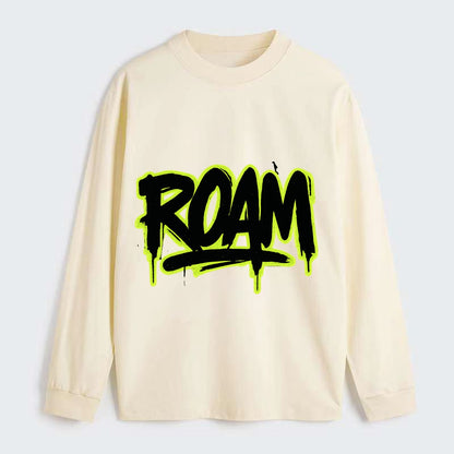 Bold typography design - "ROAM" - wander freely, no destination needed - Classic Long Sleeve Shirt - Beige
