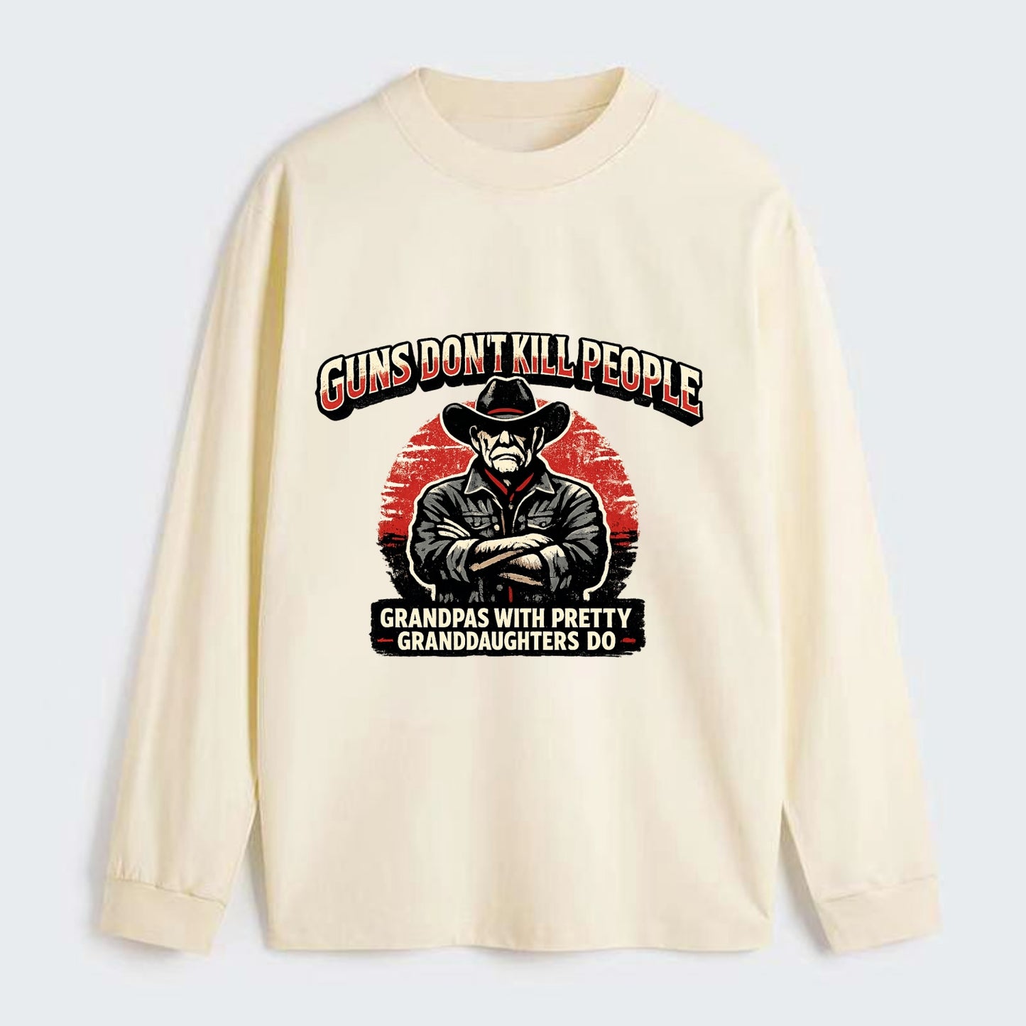 Grandpas Pretty Granddaughters - Cowboy - Classic Long Sleeve Shirt - Beige