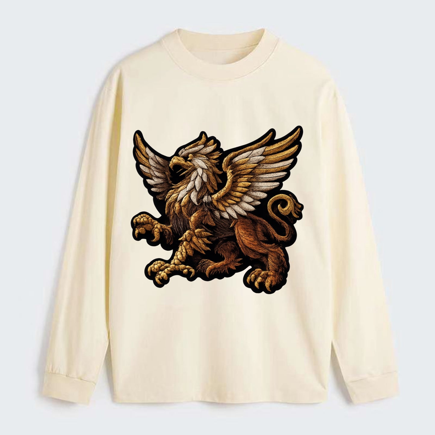 GRIFFIN BEAST - lion eagle hybrid in gold and brown , heraldic - Classic Long Sleeve Shirt - Beige