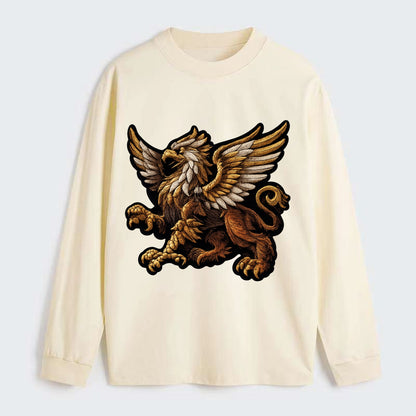 GRIFFIN BEAST - lion eagle hybrid in gold and brown , heraldic - Classic Long Sleeve Shirt - Beige