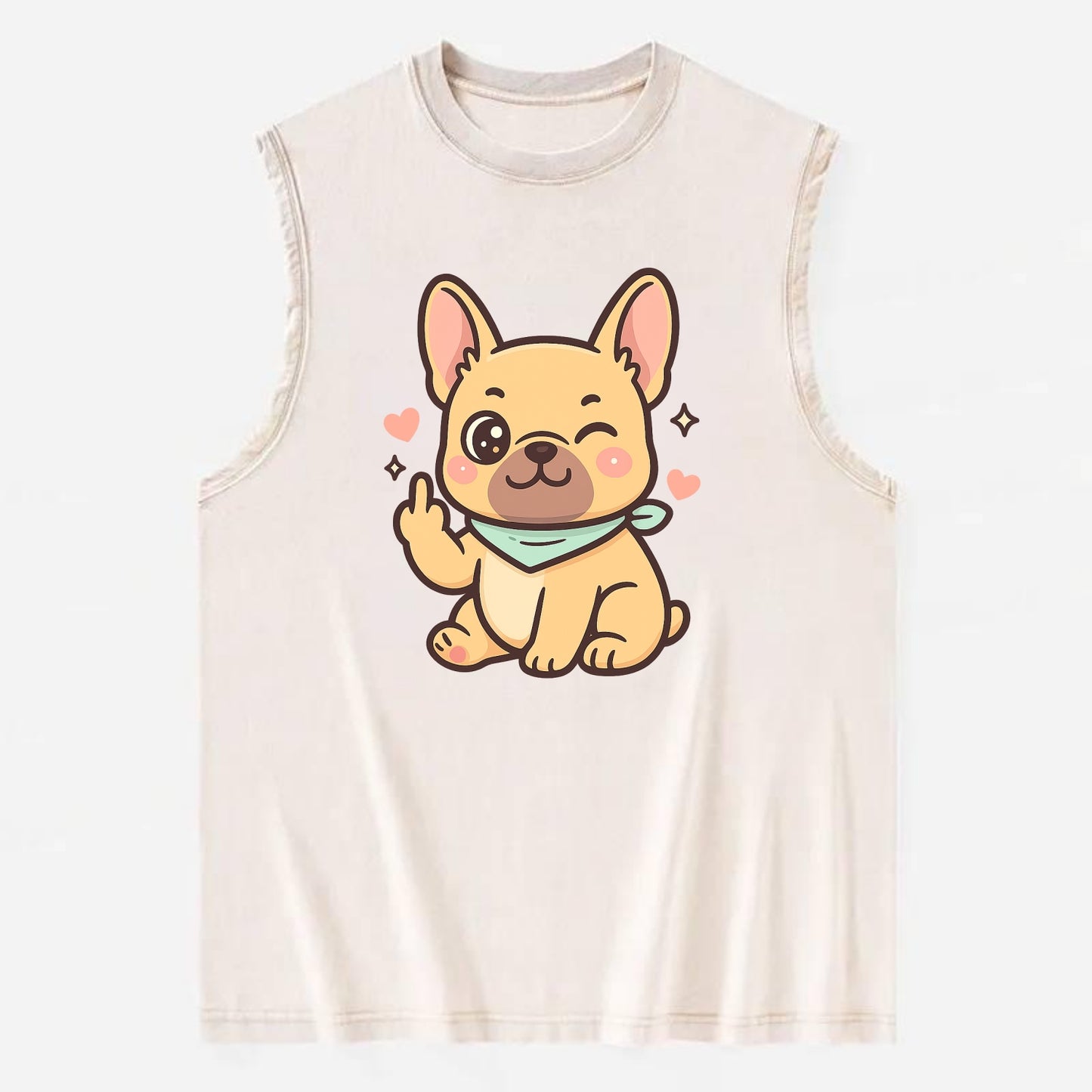 French Bulldog sitting with bat ears up, strong paw with sass - Vintage Washed Tank - Beige