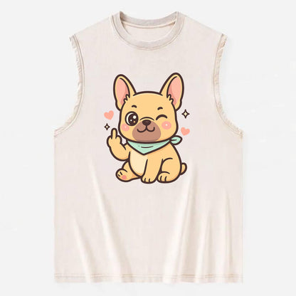 French Bulldog sitting with bat ears up, strong paw with sass - Vintage Washed Tank - Beige