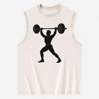 Weightlifter lifting barbell overhead - Vintage Washed Tank - Beige