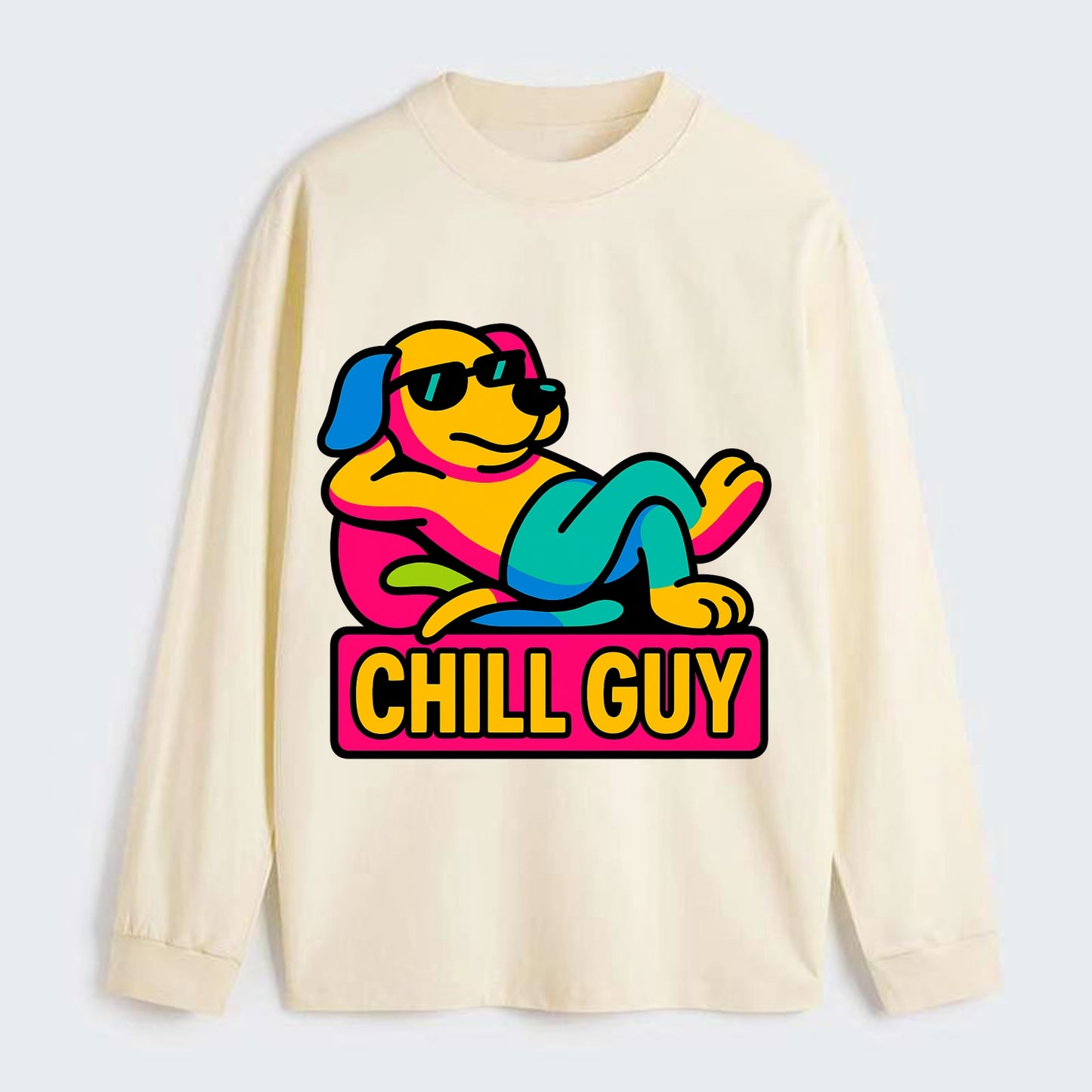 Super relaxed dog character lounging unbothered - "Chill Guy" meme - Classic Long Sleeve Shirt - Beige