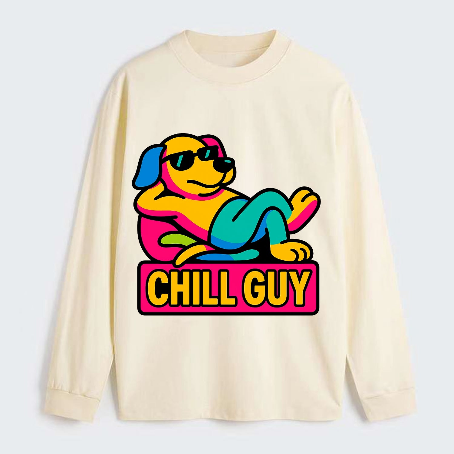 Super relaxed dog character lounging unbothered - "Chill Guy" meme - Classic Long Sleeve Shirt - Beige