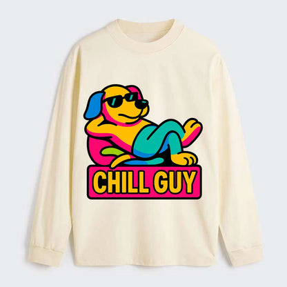 Super relaxed dog character lounging unbothered - "Chill Guy" meme - Classic Long Sleeve Shirt - Beige