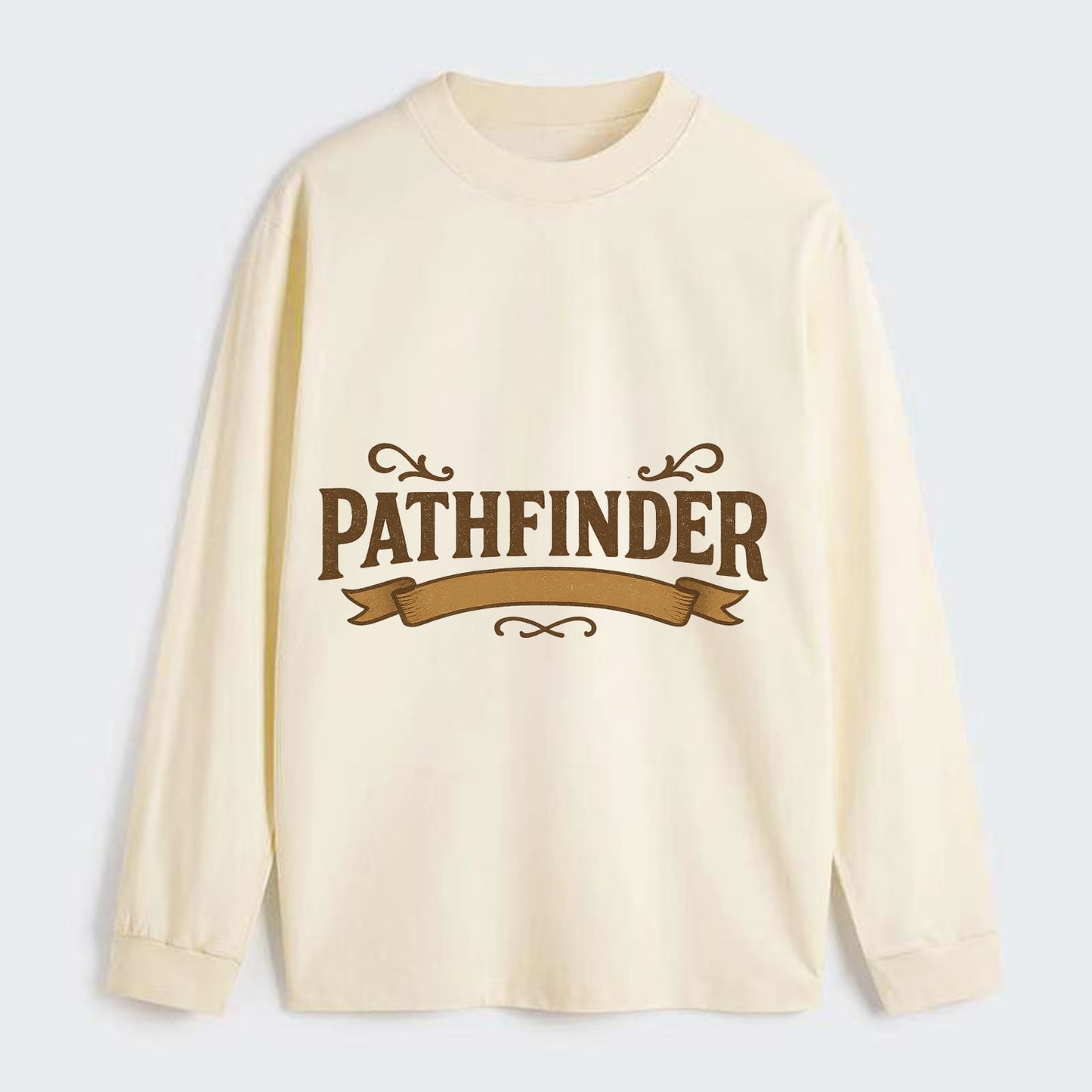 Bold typography design - "PATHFINDER" - finding the way, leading others - Classic Long Sleeve Shirt - Beige