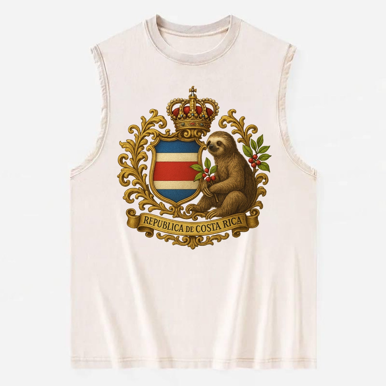 Costa Rica Sloth Emblem  - Vintage Washed Tank - Beige