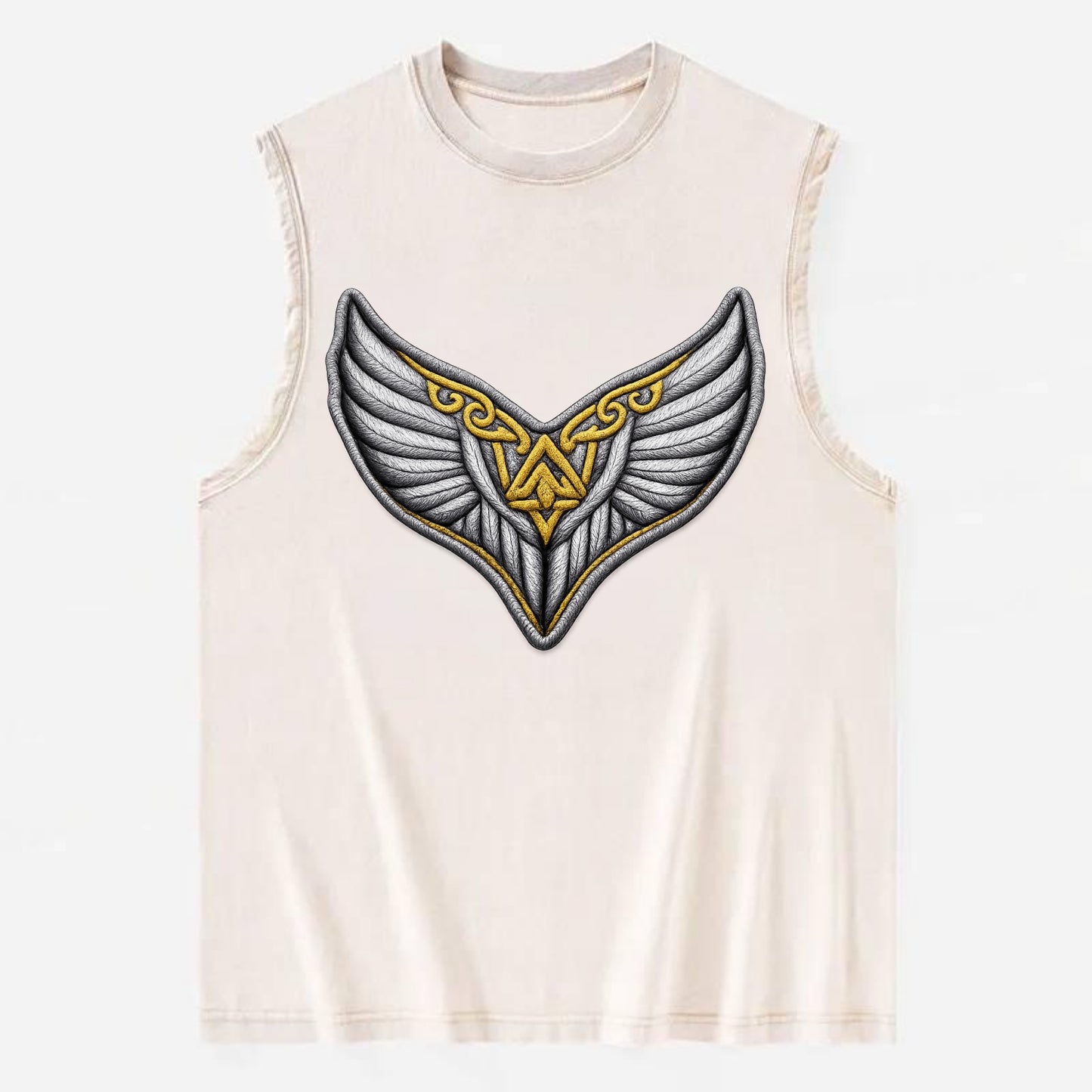 VALKYRIE WINGS - warrior maiden wings in silver and gold , Norse myth - Vintage Washed Tank - Beige