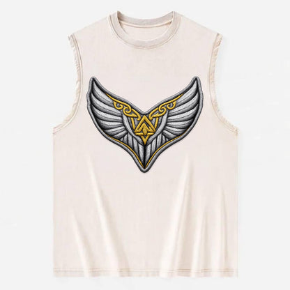 VALKYRIE WINGS - warrior maiden wings in silver and gold , Norse myth - Vintage Washed Tank - Beige