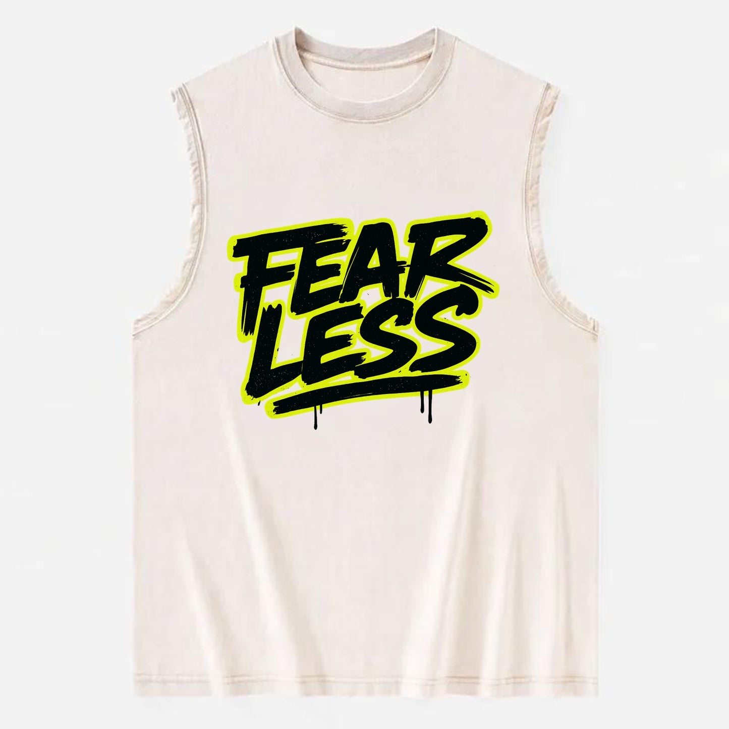 Bold typography design - "FEARLESS" - courage, bravery, facing challenges - Vintage Washed Tank - Beige