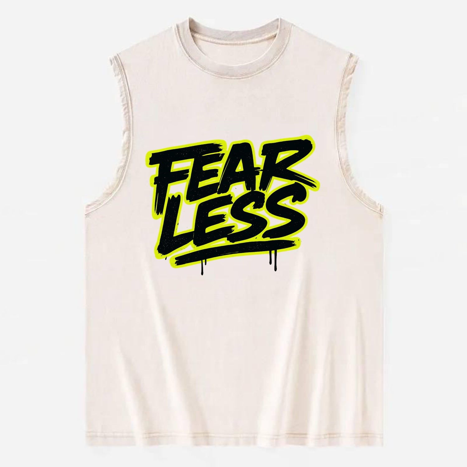 Bold typography design - "FEARLESS" - courage, bravery, facing challenges - Vintage Washed Tank - Beige