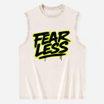 Bold typography design - "FEARLESS" - courage, bravery, facing challenges - Vintage Washed Tank - Beige