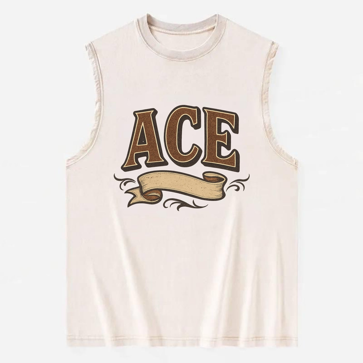 Bold typography design - "ACE" - expert, the best at something - Vintage Washed Tank - Beige
