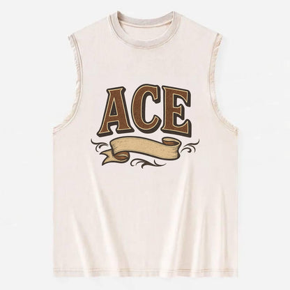 Bold typography design - "ACE" - expert, the best at something - Vintage Washed Tank - Beige