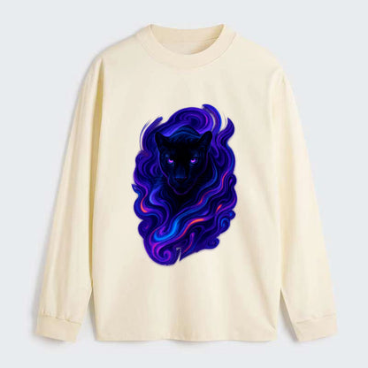 Sleek black panther emerging from swirls of deep purple and electric - Classic Long Sleeve Shirt - Beige