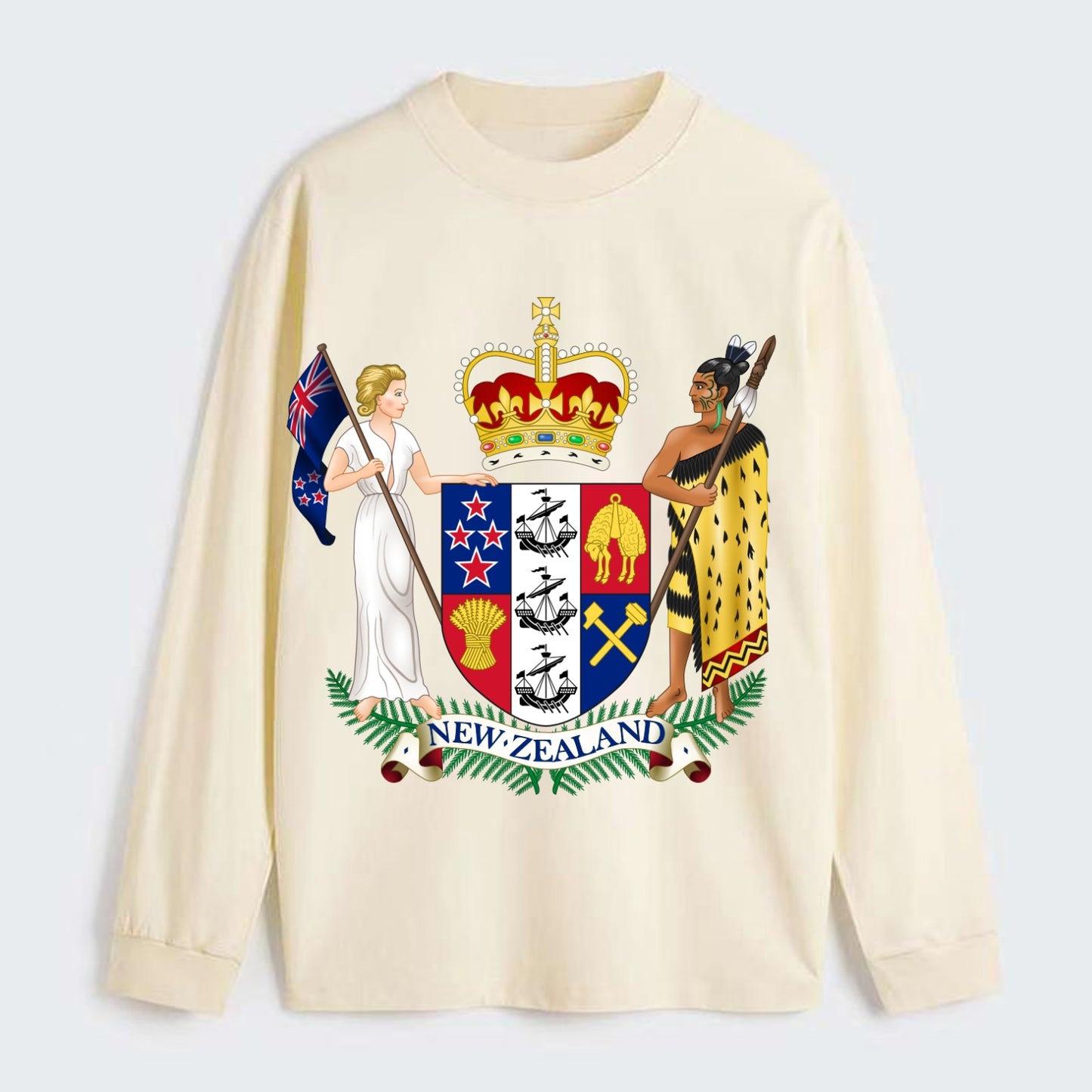 Coat Of Arms Of New Zealand - Classic Long Sleeve Shirt - Beige