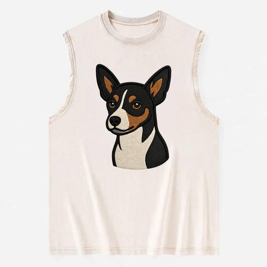 Rat Terrier - Tri-color embroidered pose - Vintage Washed Tank - Beige