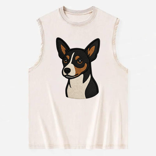 Rat Terrier - Tri-color embroidered pose - Vintage Washed Tank