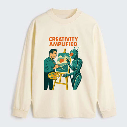 Artist and AI creating beautiful masterpiece together - "Creativity - Classic Long Sleeve Shirt - Beige