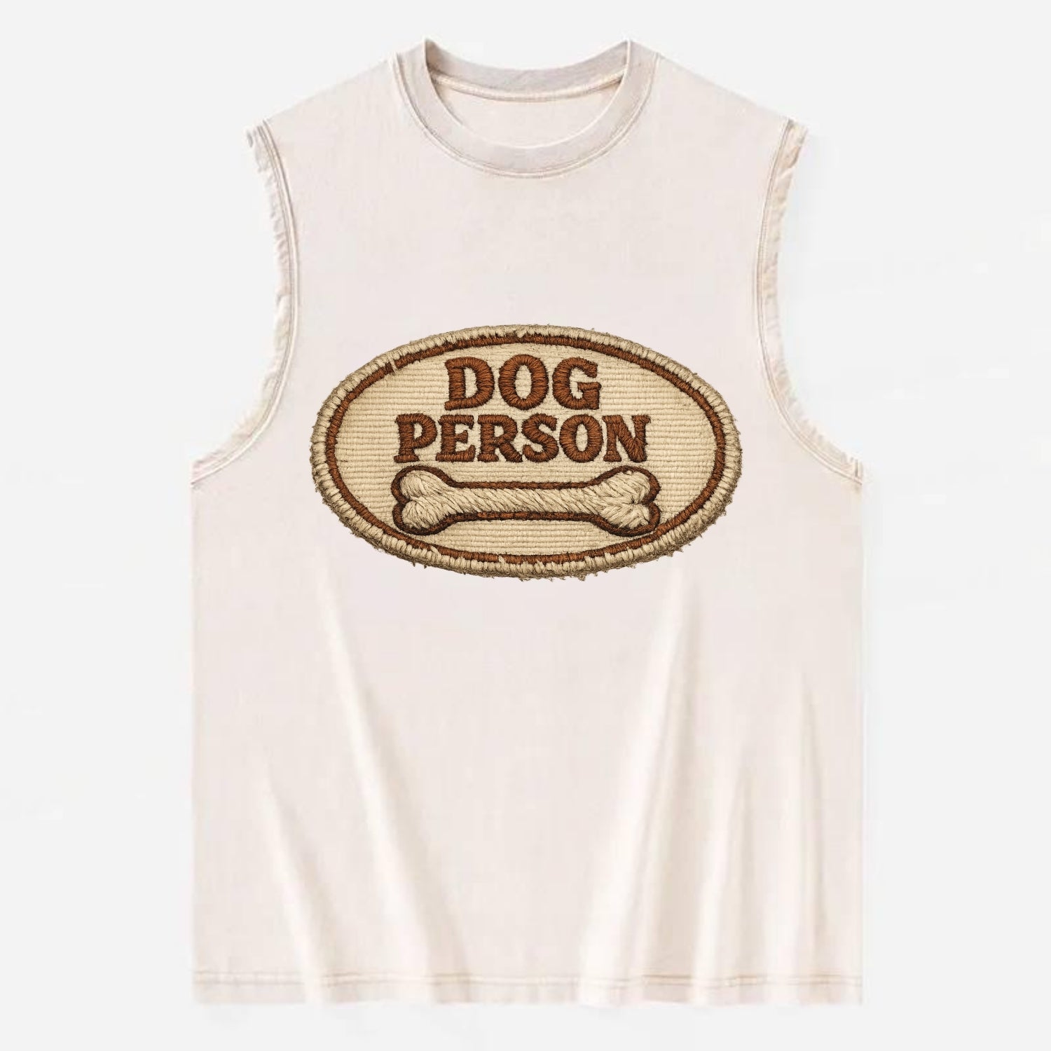 DOG PERSON - simple text with bone in brown , team dog - Vintage Washed Tank - Beige