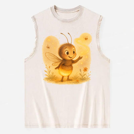 Firefly choreographer arranging synchronized light patterns over a meadow - Vintage Washed Tank - Beige