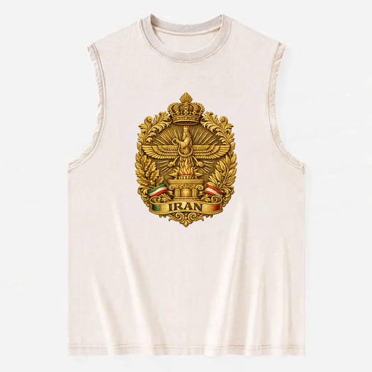Iran Fire Temple Emblem - Vintage Washed Tank - Beige