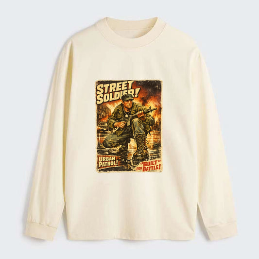COMBAT READY | Military boots on wet pavement | Street soldier | Urban - Classic Long Sleeve Shirt - Beige