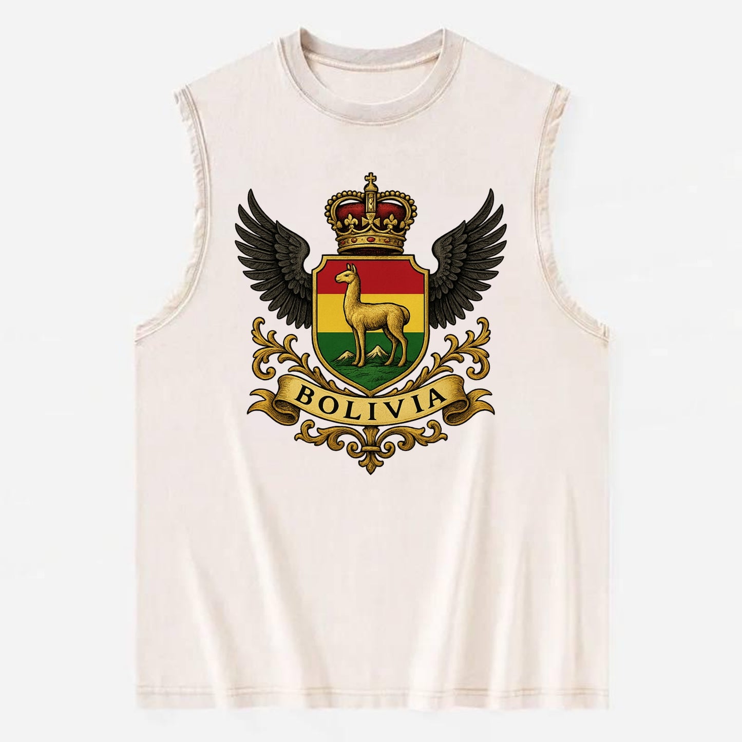 Bolivia Llama Emblem  - Vintage Washed Tank - Beige