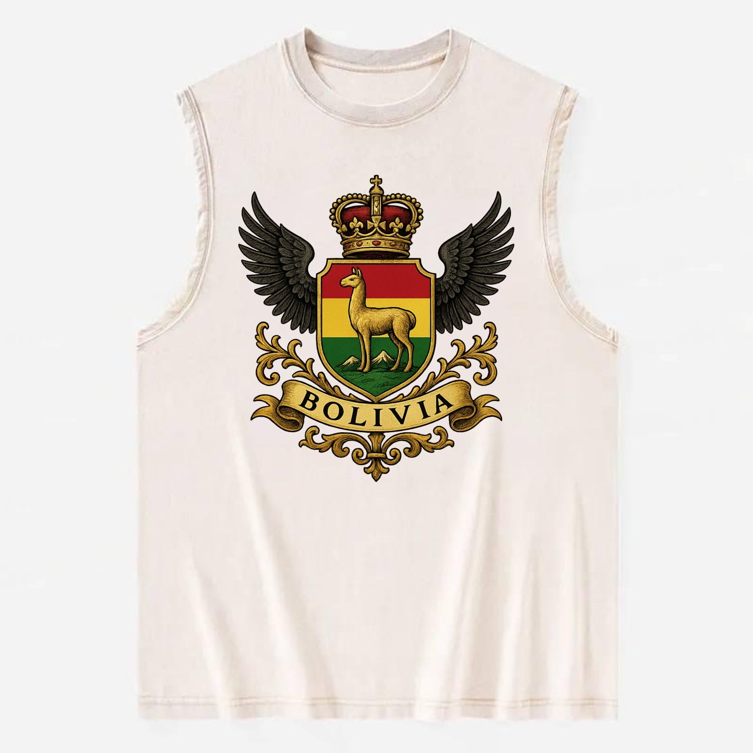 Bolivia Llama Emblem  - Vintage Washed Tank - Beige