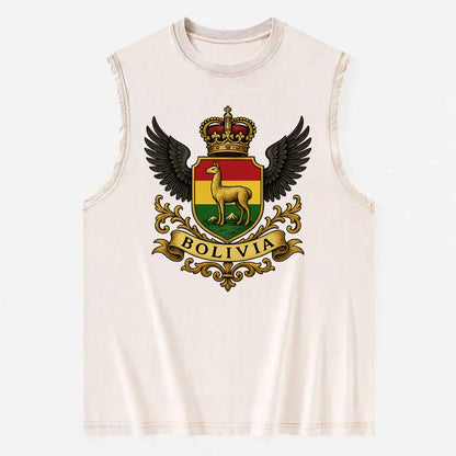 Bolivia Llama Emblem  - Vintage Washed Tank - Beige