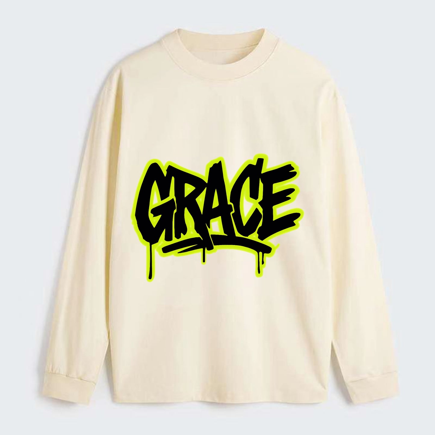 Bold typography design - "GRACE" - elegance under pressure, divine favor - Classic Long Sleeve Shirt - Beige