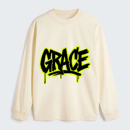 Bold typography design - "GRACE" - elegance under pressure, divine favor - Classic Long Sleeve Shirt - Beige