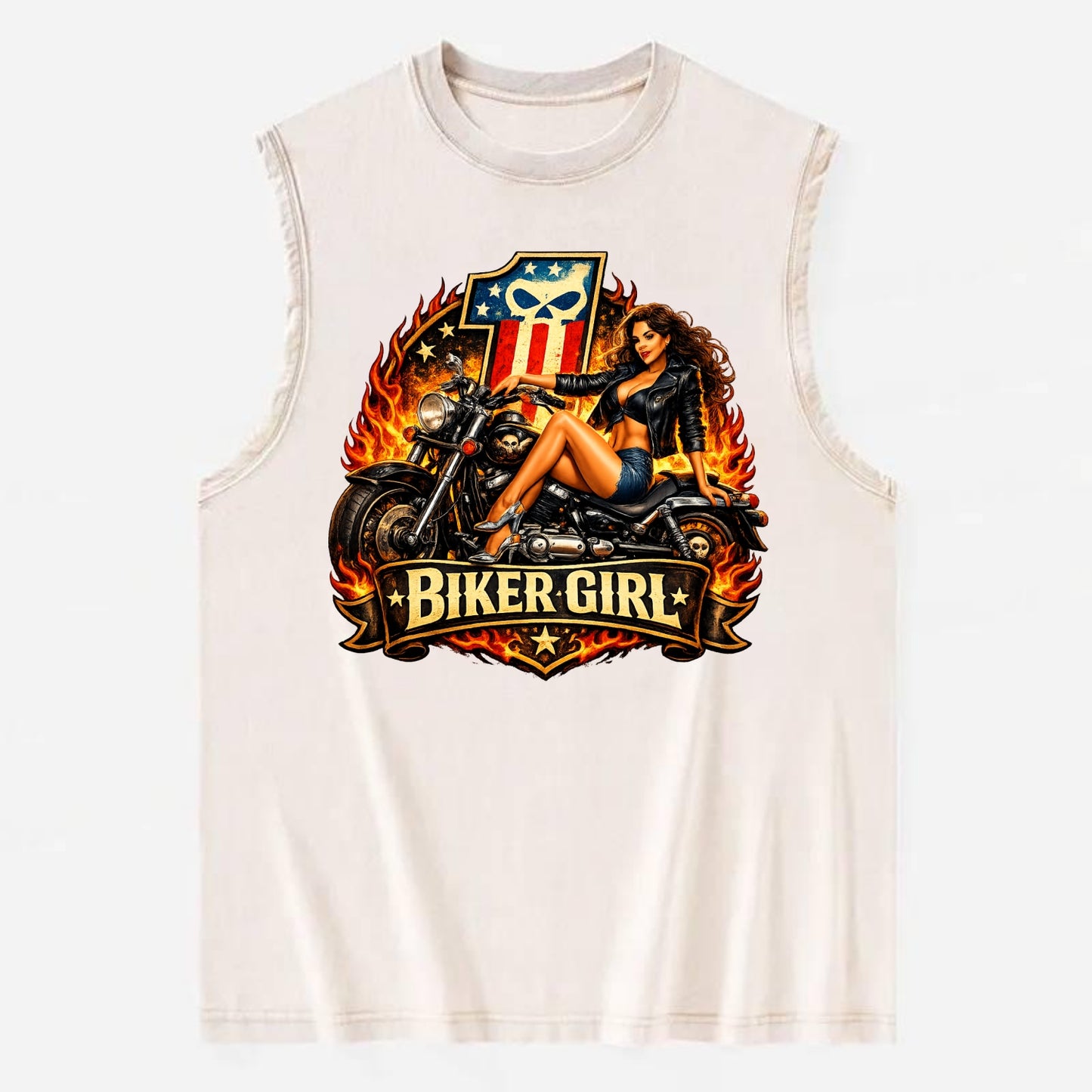 Vintage Biker Pin Up - Vintage Washed Tank - Beige