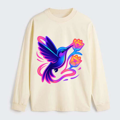 Hummingbird delivering miniature love letters tucked inside flower - Classic Long Sleeve Shirt - Beige