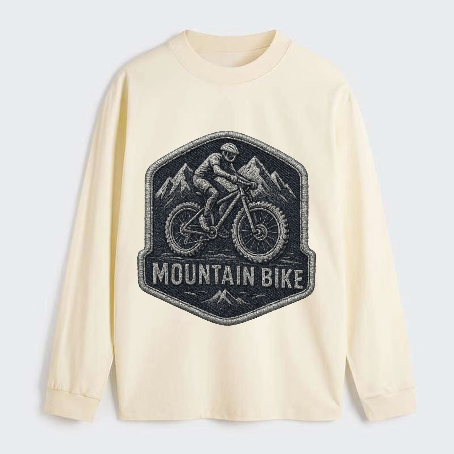 Mountain bike with rugged tires - cyclist badge - Classic Long Sleeve Shirt - Beige