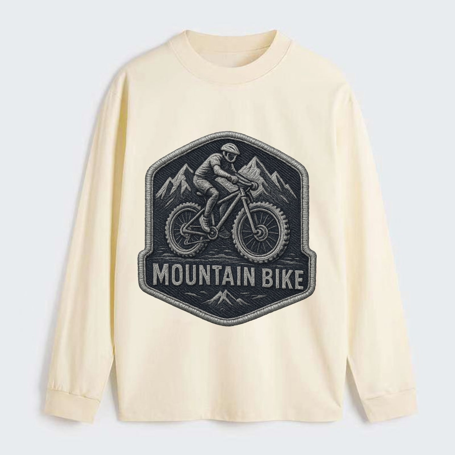 Mountain bike with rugged tires - cyclist badge - Classic Long Sleeve Shirt - Beige