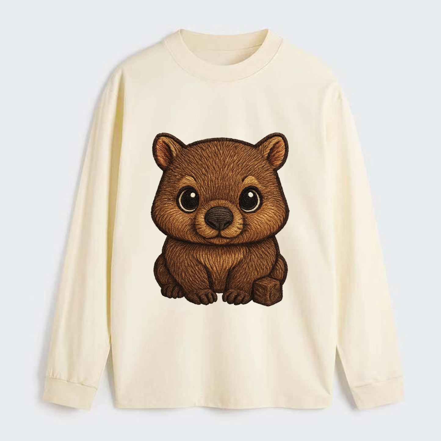 Baby Wombat - brown fur, square nose, small ears, dark eyes, - Classic Long Sleeve Shirt - Beige