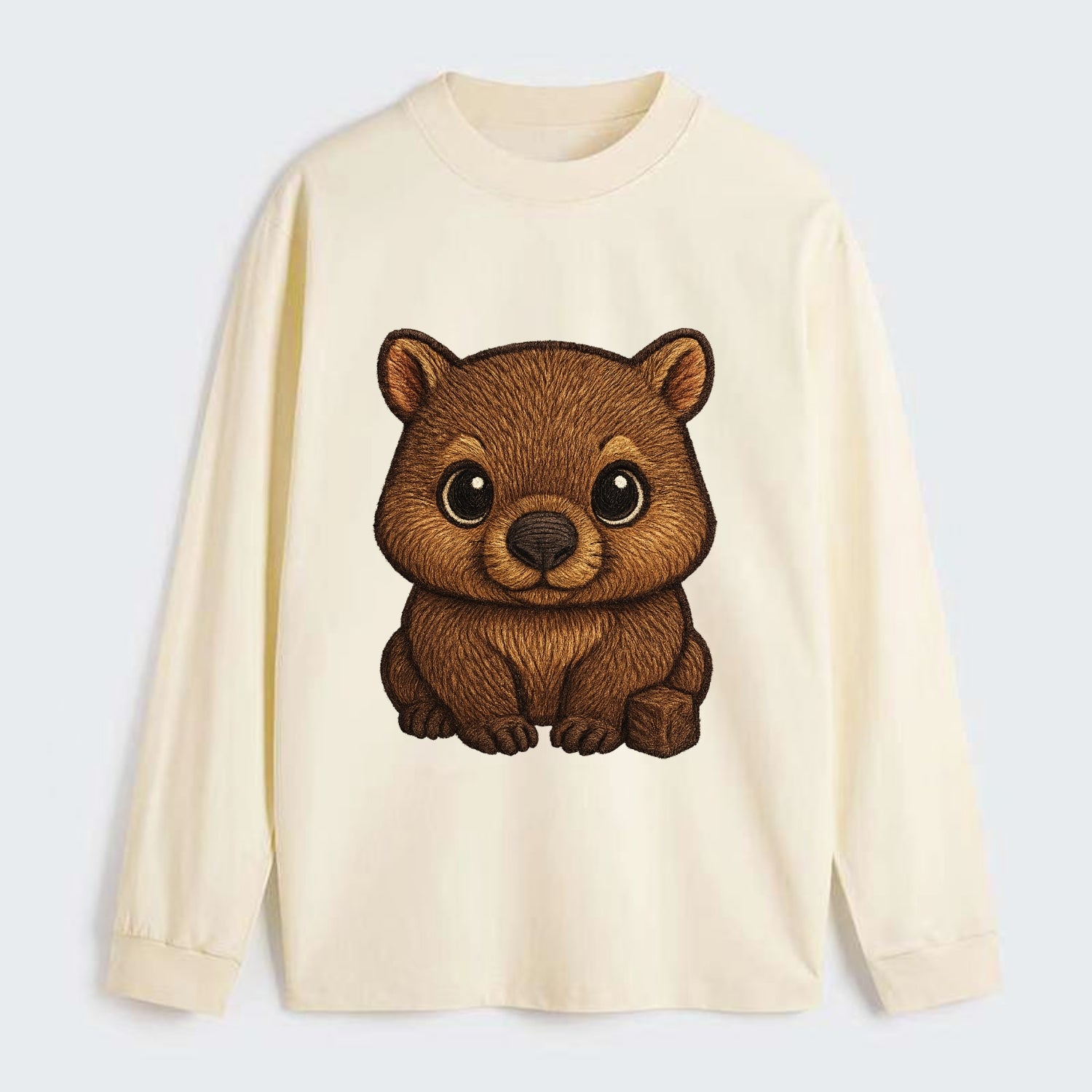 Baby Wombat - brown fur, square nose, small ears, dark eyes, - Classic Long Sleeve Shirt - Beige