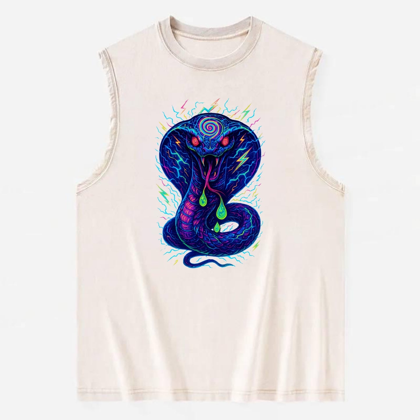 Mesmerizing cobra with hypnotic spiral patterns in the hood, scales that - Vintage Washed Tank - Beige