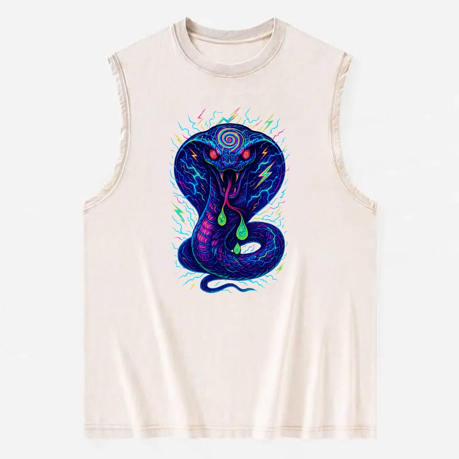 Mesmerizing cobra with hypnotic spiral patterns in the hood, scales that - Vintage Washed Tank - Beige