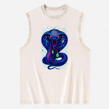 Mesmerizing cobra with hypnotic spiral patterns in the hood, scales that - Vintage Washed Tank - Beige