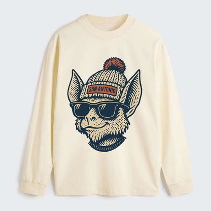 San Antonio Bat wearing San Antonio beanie with pom pom and wayfarer - Classic Long Sleeve Shirt - Beige