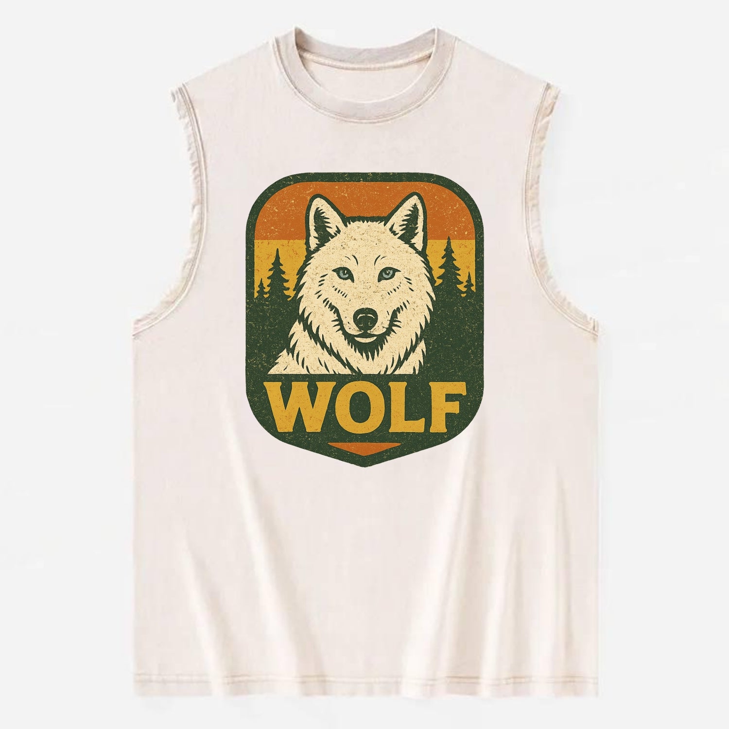 Arctic White Wolf  - Vintage Washed Tank - Beige