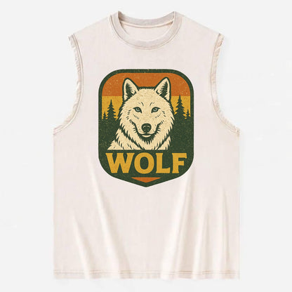 Arctic White Wolf  - Vintage Washed Tank - Beige