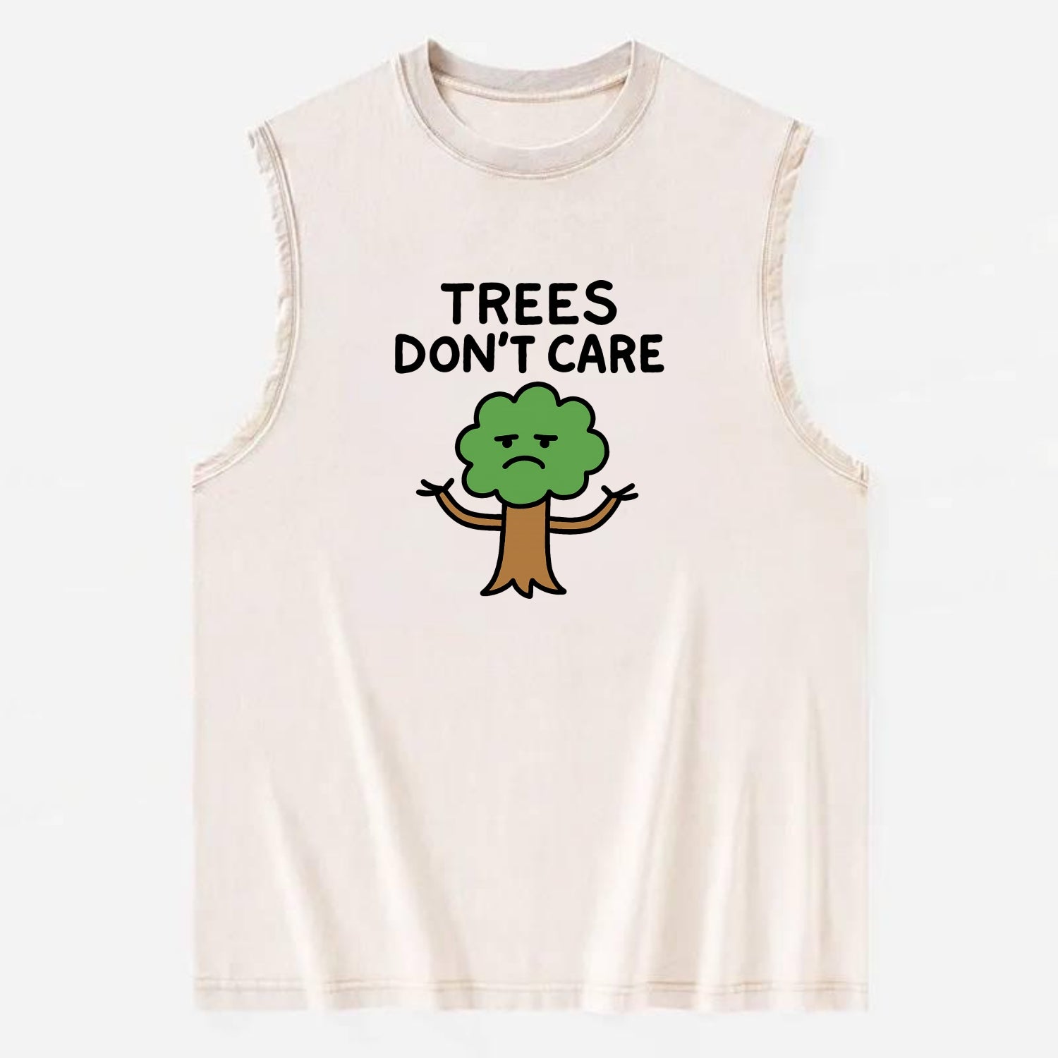 TREES DONT CARE | Indifferent oak shrugging branches - Vintage Washed Tank - Beige