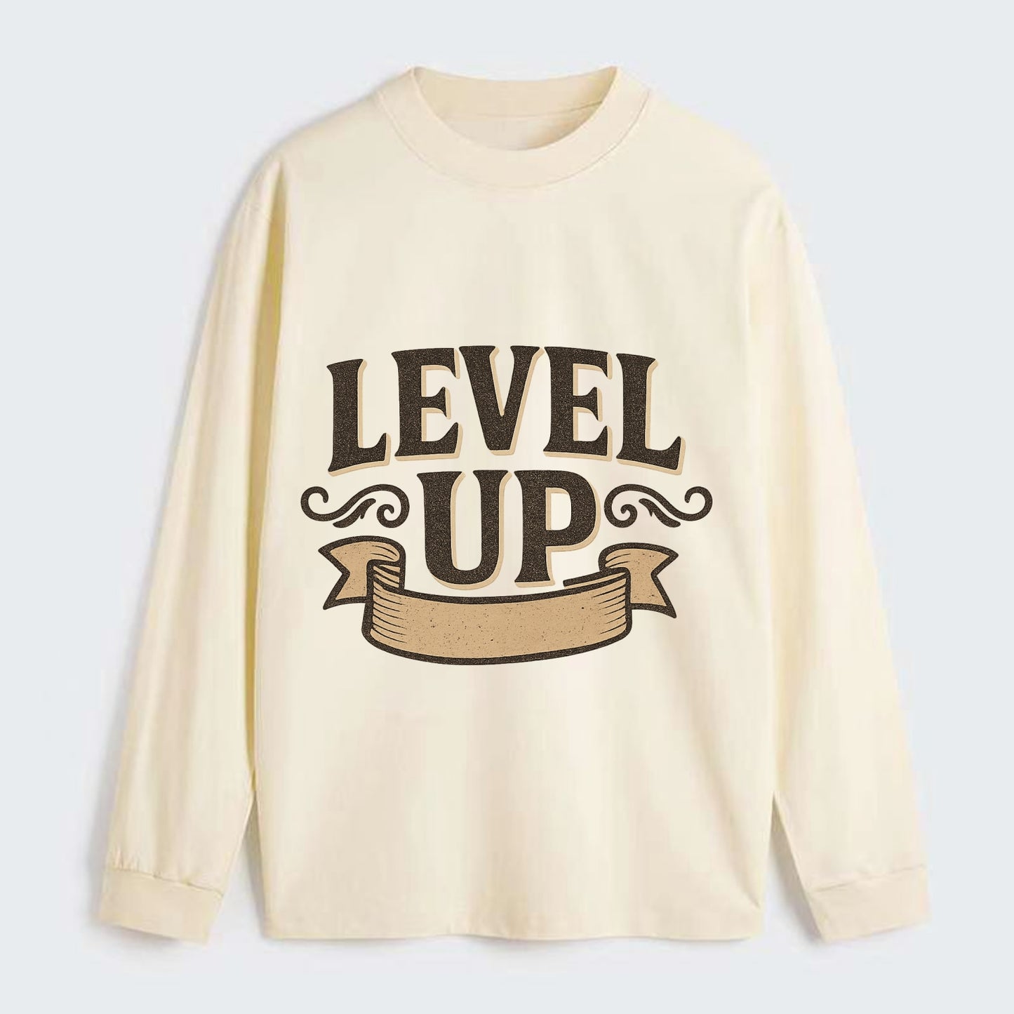 Bold typography design - "LEVEL UP" - improving, advancing, growing - Classic Long Sleeve Shirt - Beige