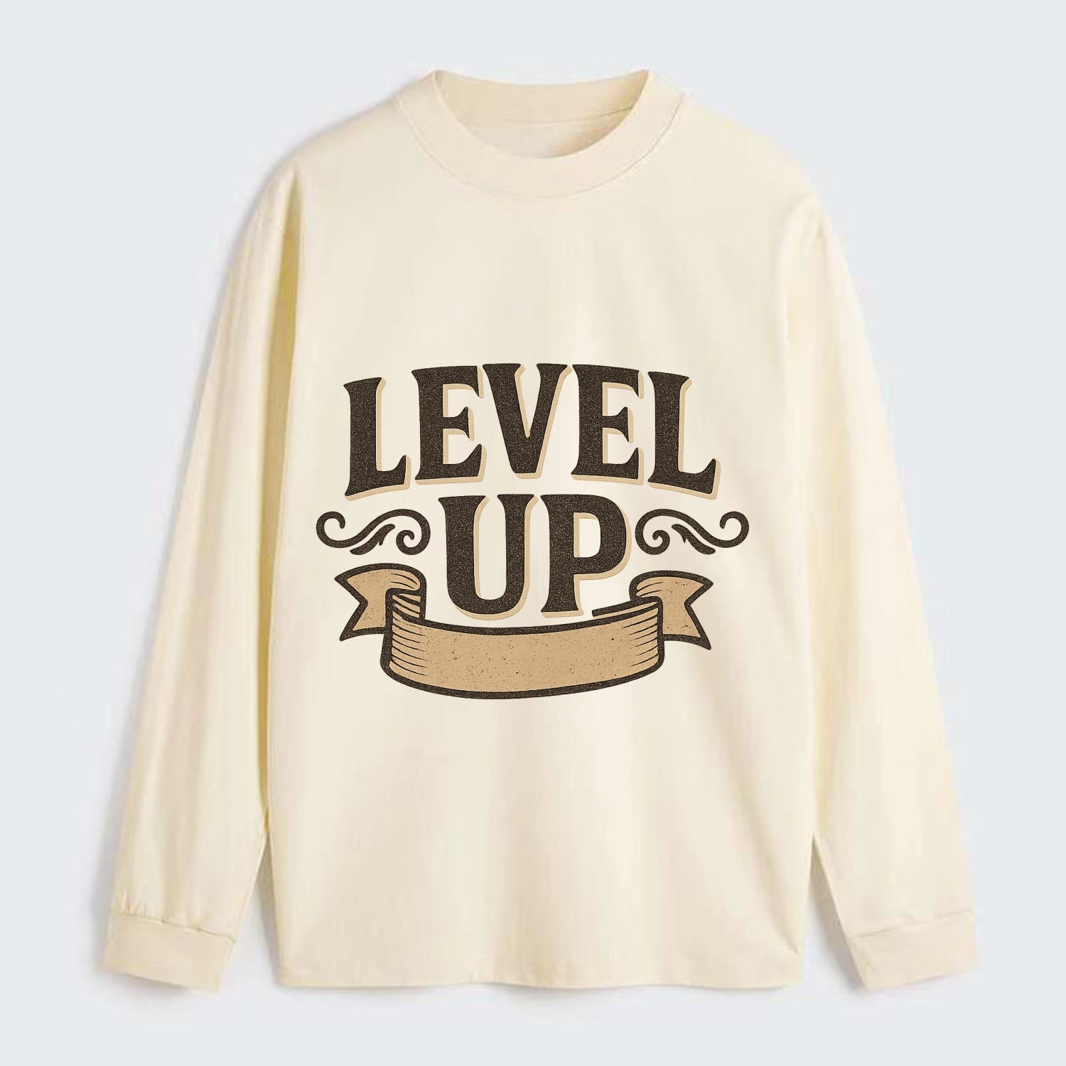 Bold typography design - "LEVEL UP" - improving, advancing, growing - Classic Long Sleeve Shirt - Beige