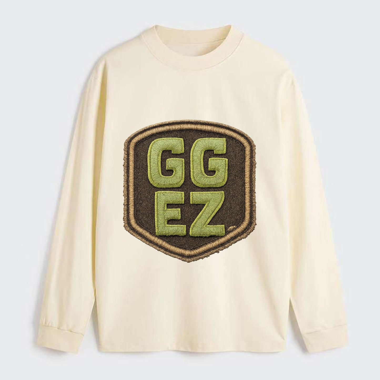 GG EZ - victory text in neon green , easy win - Classic Long Sleeve Shirt - Beige